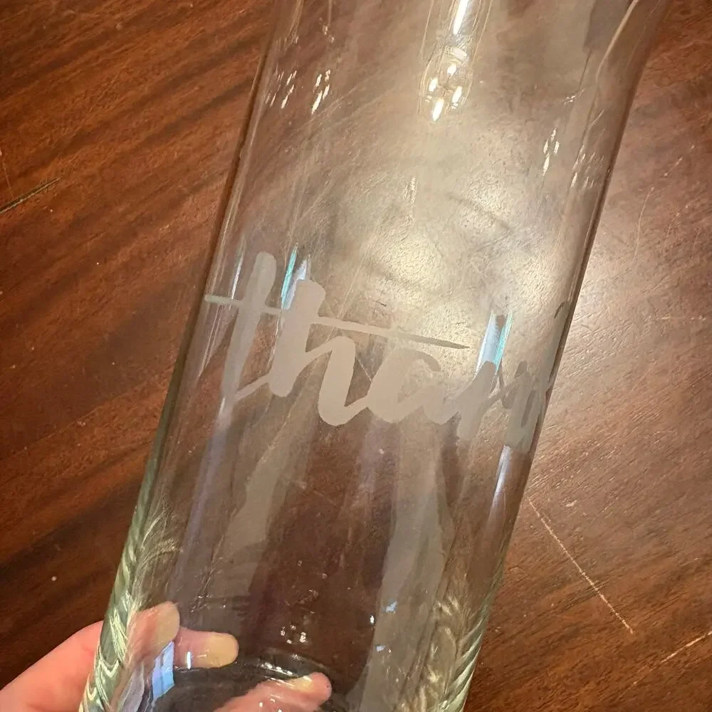 Thankful Etched Glass Vase Fall Autumn Thanksgiving Holiday Tablescape Decor